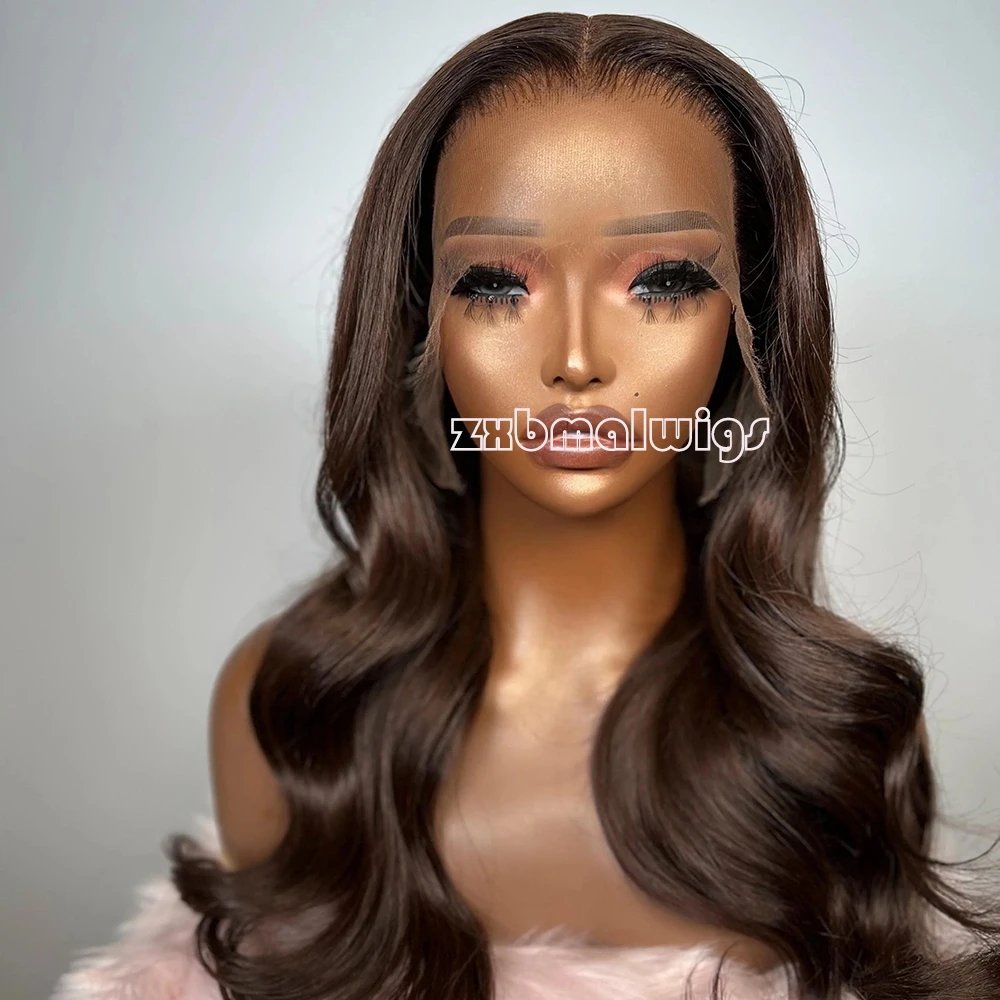 Synthetic Hair Chocolate Brown Body Wave 13X4 Lace Front Wig For Women Glueless Preplucked Daily Cosplay Heat Resistant Fiber