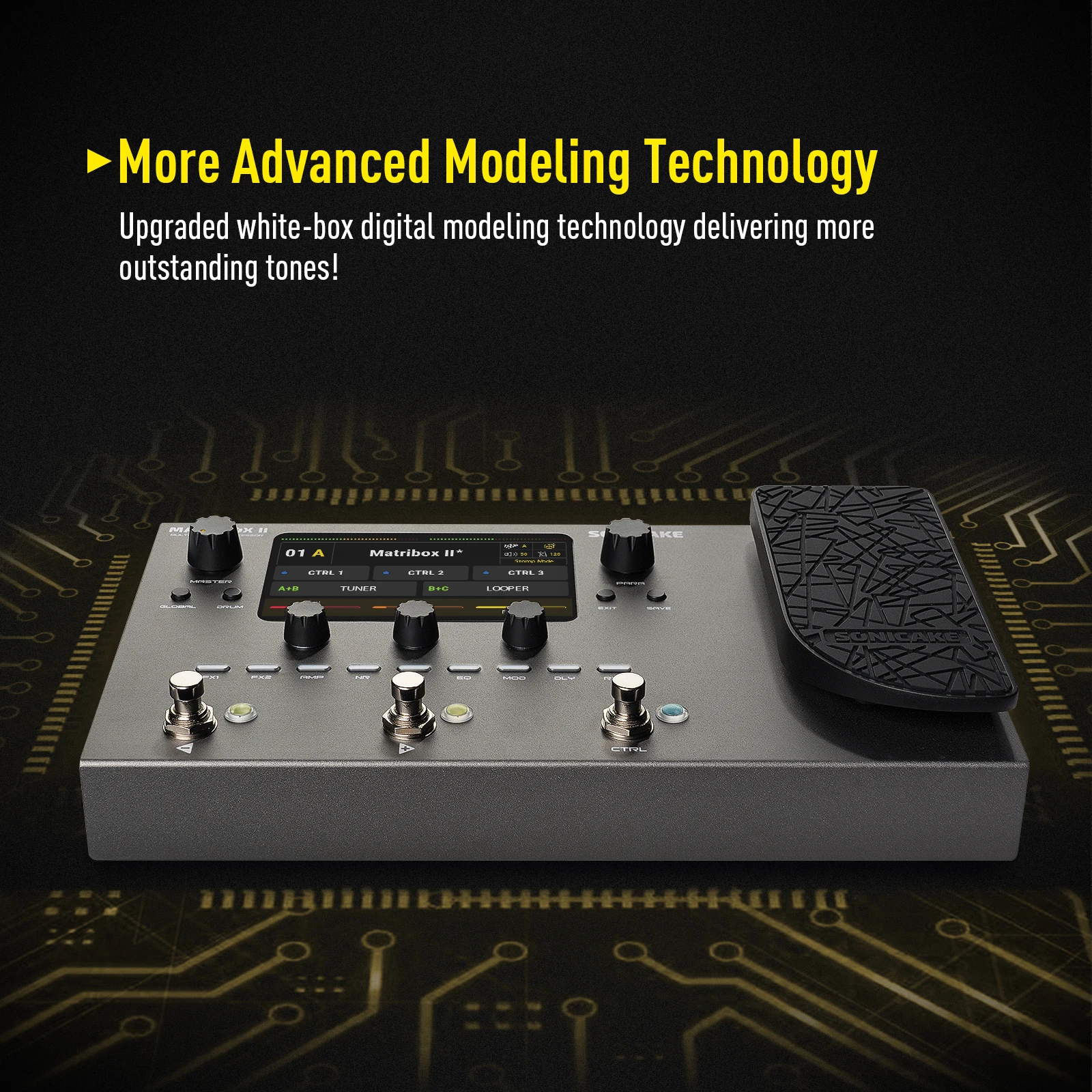 معالج SONICAKE Matribox II جيتار باس أمبير متعدد التأثيرات مع دواسة التعبير FX حلقة MIDI ستيريو USB OTG QME-100