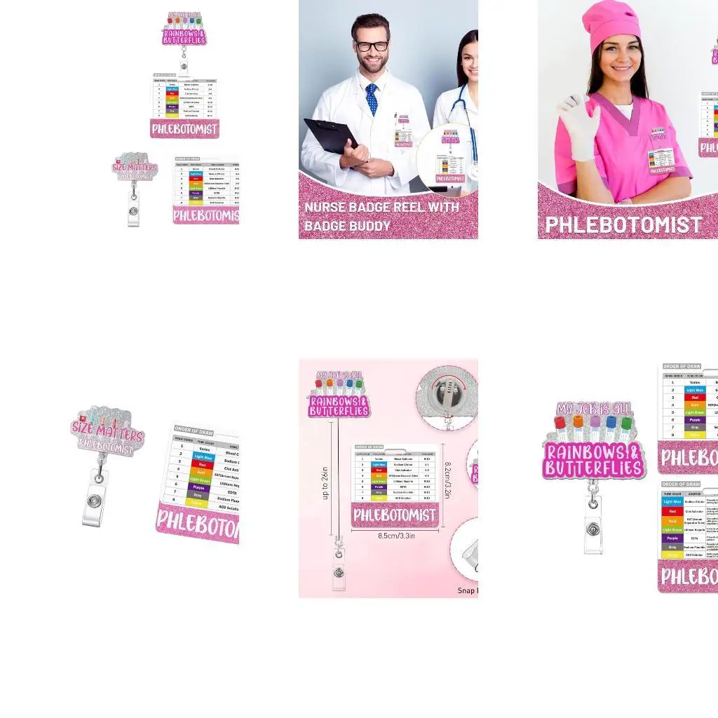 Card Clip Badge Reels with Phlebotomy Reference Card for Clinic and Lab Works  D2RC
