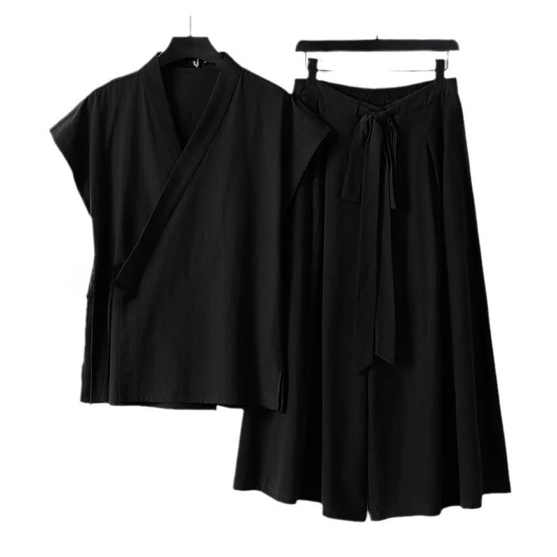 

Two Tang Men's Svel Vest Ba irt Casual Sport Suit Four Seasons Nine Points Pants Belted Vest No Brand Registered Tr...