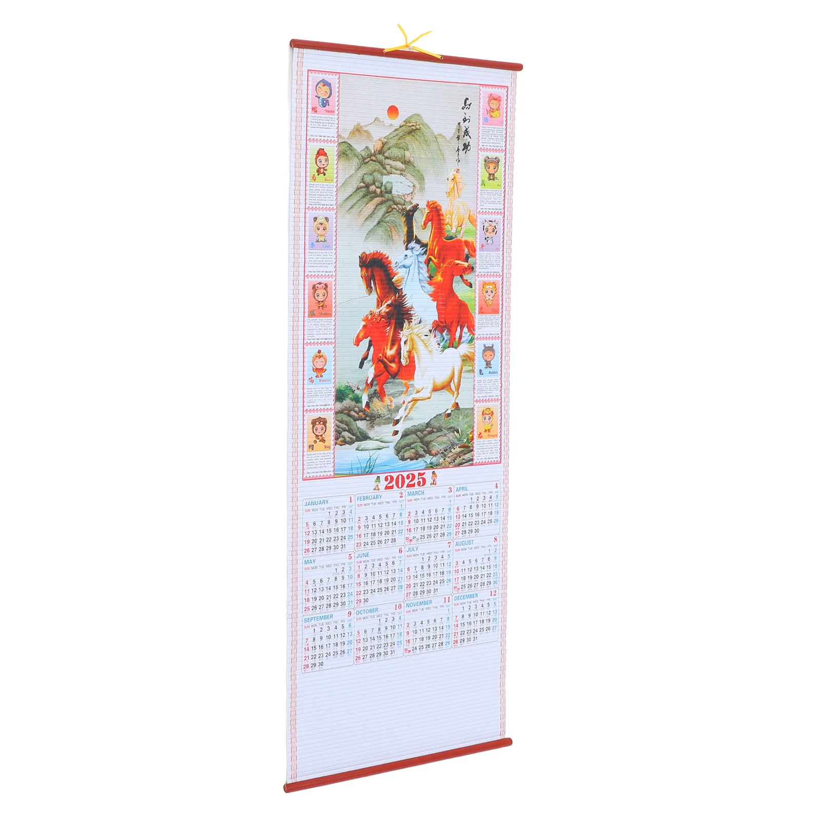 Hanging Scroll Calendar Planner 2025 Reel Wood Yearly Wall Office Chinese Traditional Monthly