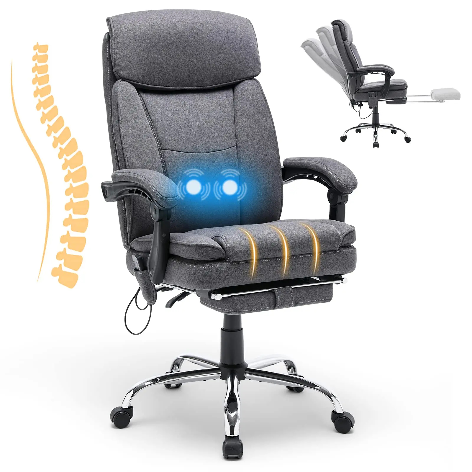 Office Chair with Footrest,Reclining Massage Office Chair with Heated,Ergonomic Chair for Home Office,Grey