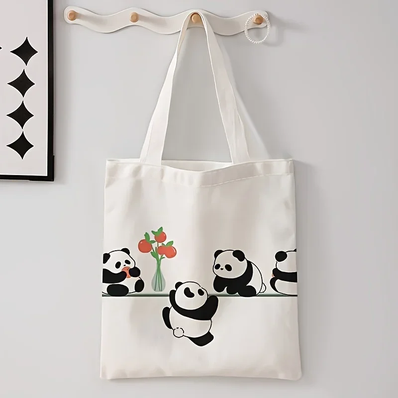 Shopping Bags Canvas Printing Cute Cartoon Panda Pattern Printed Casual Tote Bag Reusable Fashion Backpack Multifunctional