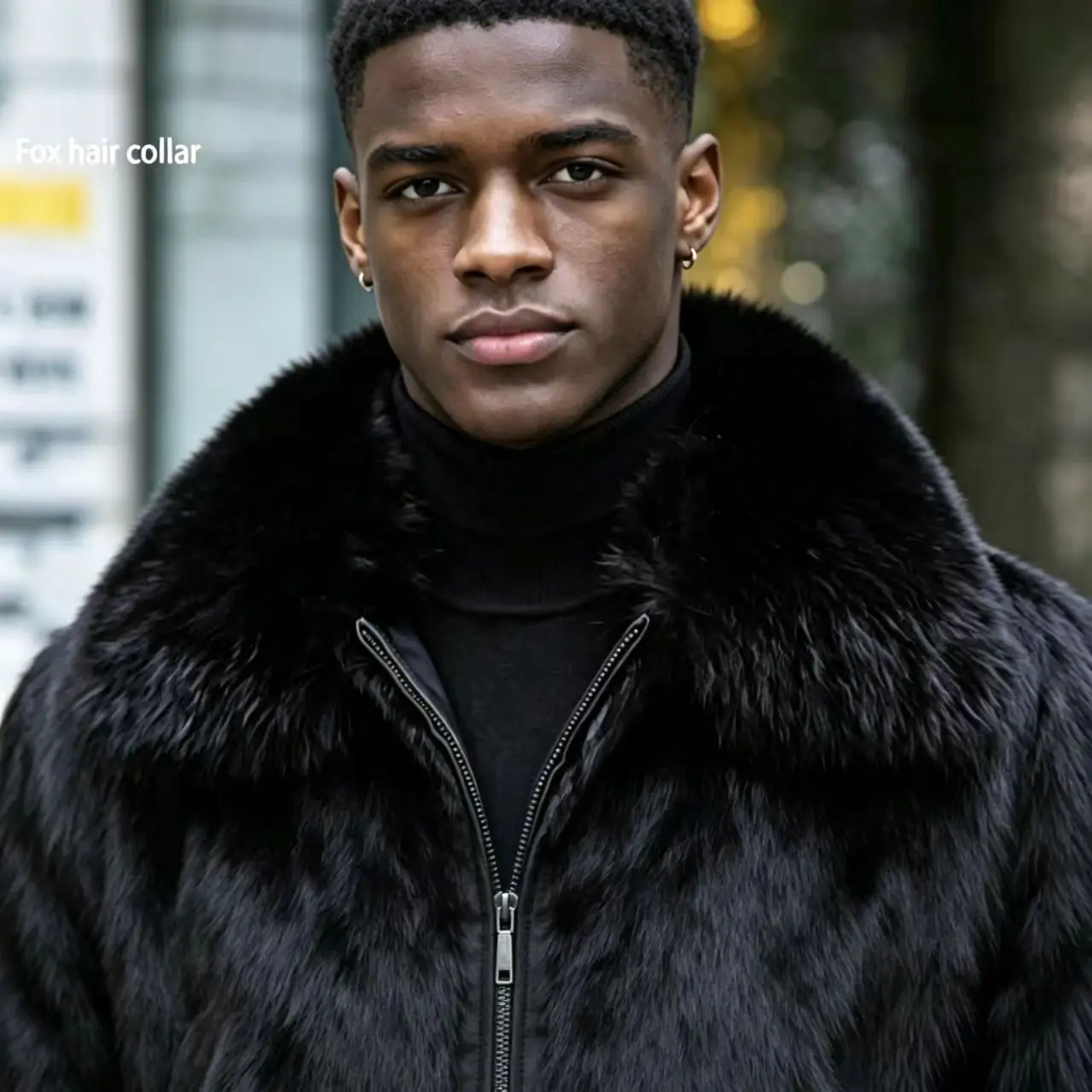 Winter warm and fashionable new men's mid to long style real fox fur collar rabbit fur coat long sleeved top for outerwear