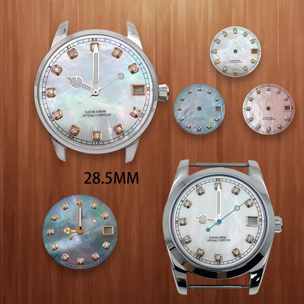 28.5mm S Dial Quality Fritillaria Dial Fit NH35/NH36/4R/7S Japanese Movement Diamond Quality Dial Watch Modification case