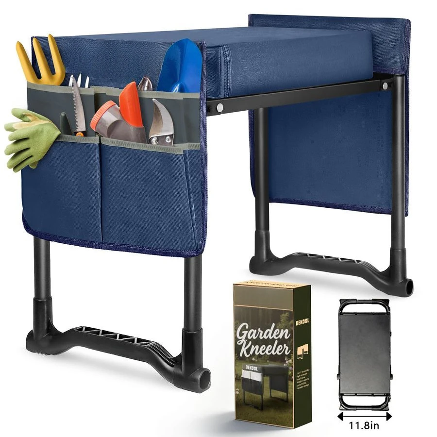 

Kneeler and Seat with Upgraded Wide amp 3 Thick Kneeling Pad, Heavy Duty Garden Stool with 2 Large Tool Bags, Portable Bench for