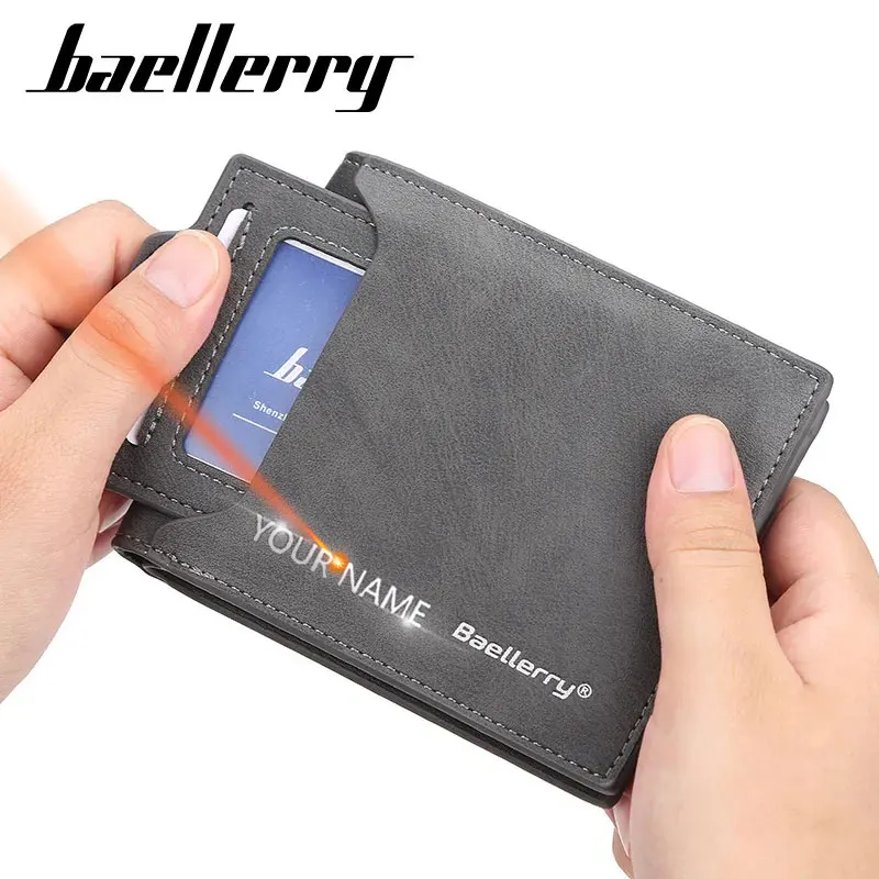 

Baellerry с бесплатной гравировкой имени, простые мужские кошельки, тонкий компактный мужской кошелек, новинка, мужской кошелек с кармашком для мелочи