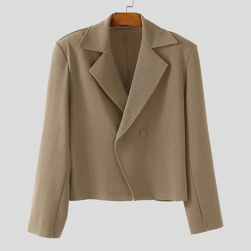

INCERUN Men Blazer Solid Color Lapel Long Sleeve Button Casual Male Suit Streetwear Autumn Spring Loose Fashion Thin Coats Men