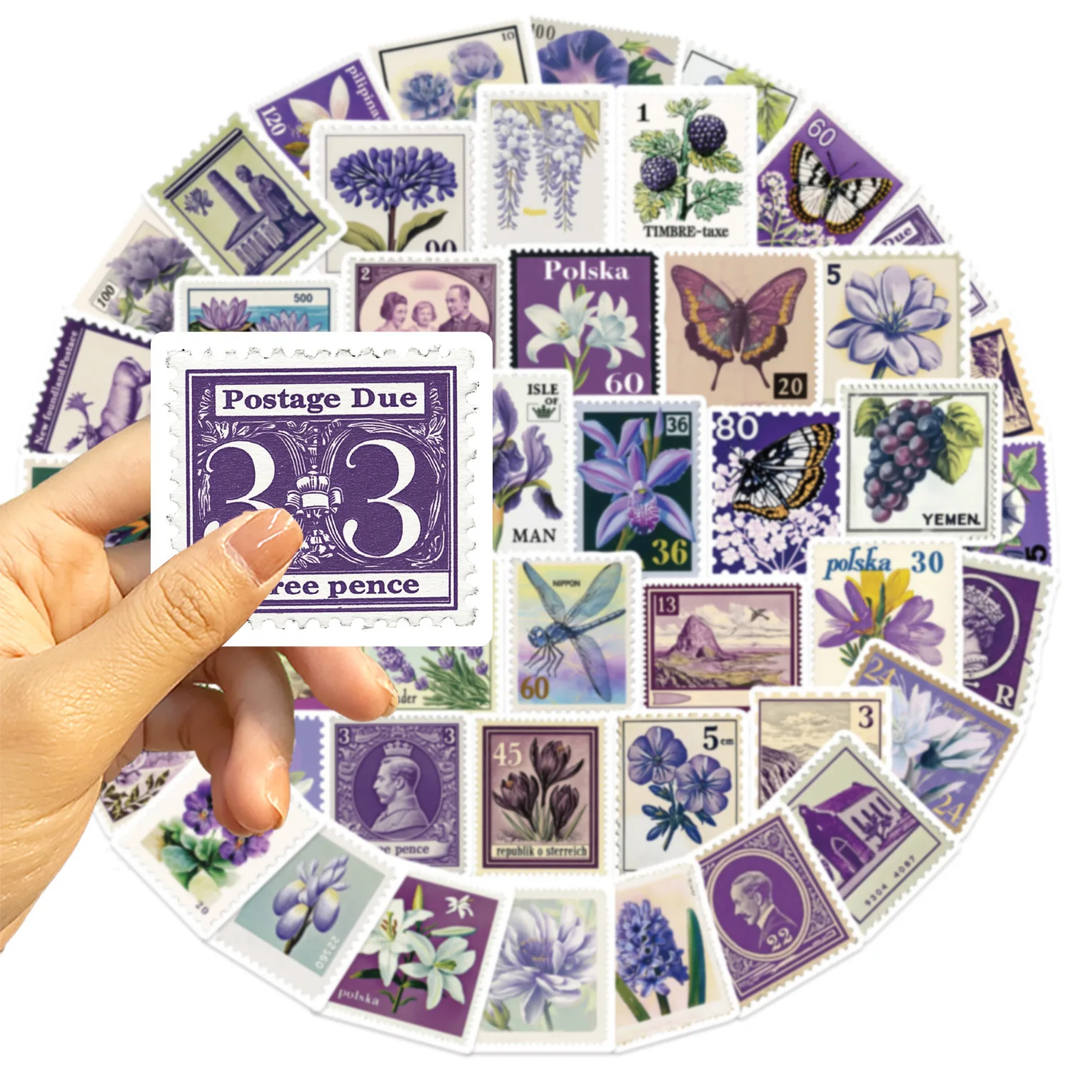 

50PCS Purple Retro Stamp Doodle Cartoon Flower Personality Cool Creative Decorative Stickers Waterproof Decorative DIY Scrapbook