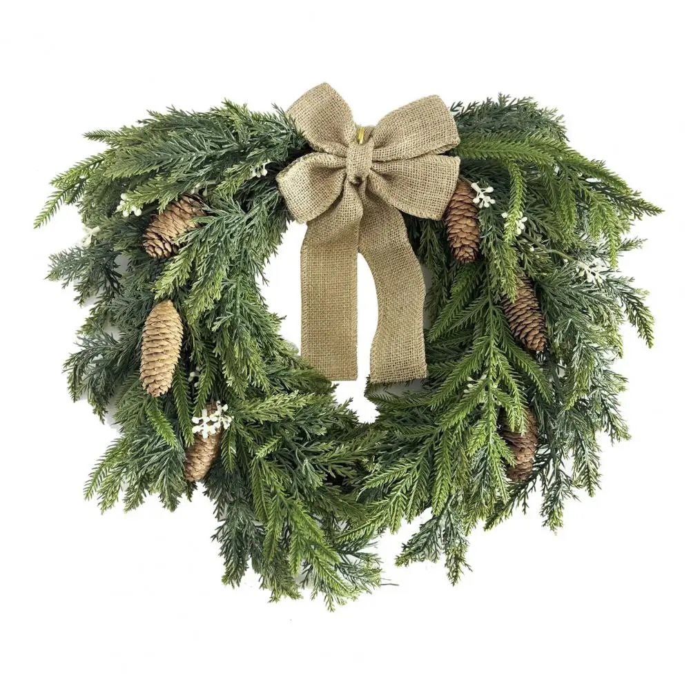 

Handmade Autumn Garland Christmas Wreath Festive Holiday Wreaths for Front Door Wall Decor Real Touch Norfolk Pine Cow Bell Pine