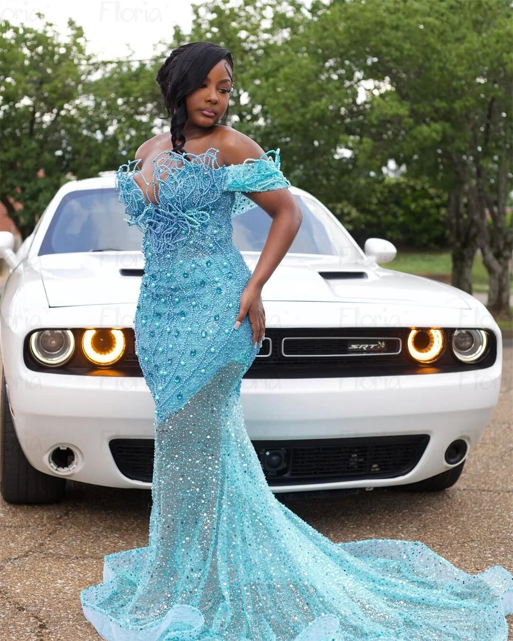 light blue dress with straps Amoris T711 Elegant Chiffon Formal Gown with Neck Scarf Baby Blue / 2XL