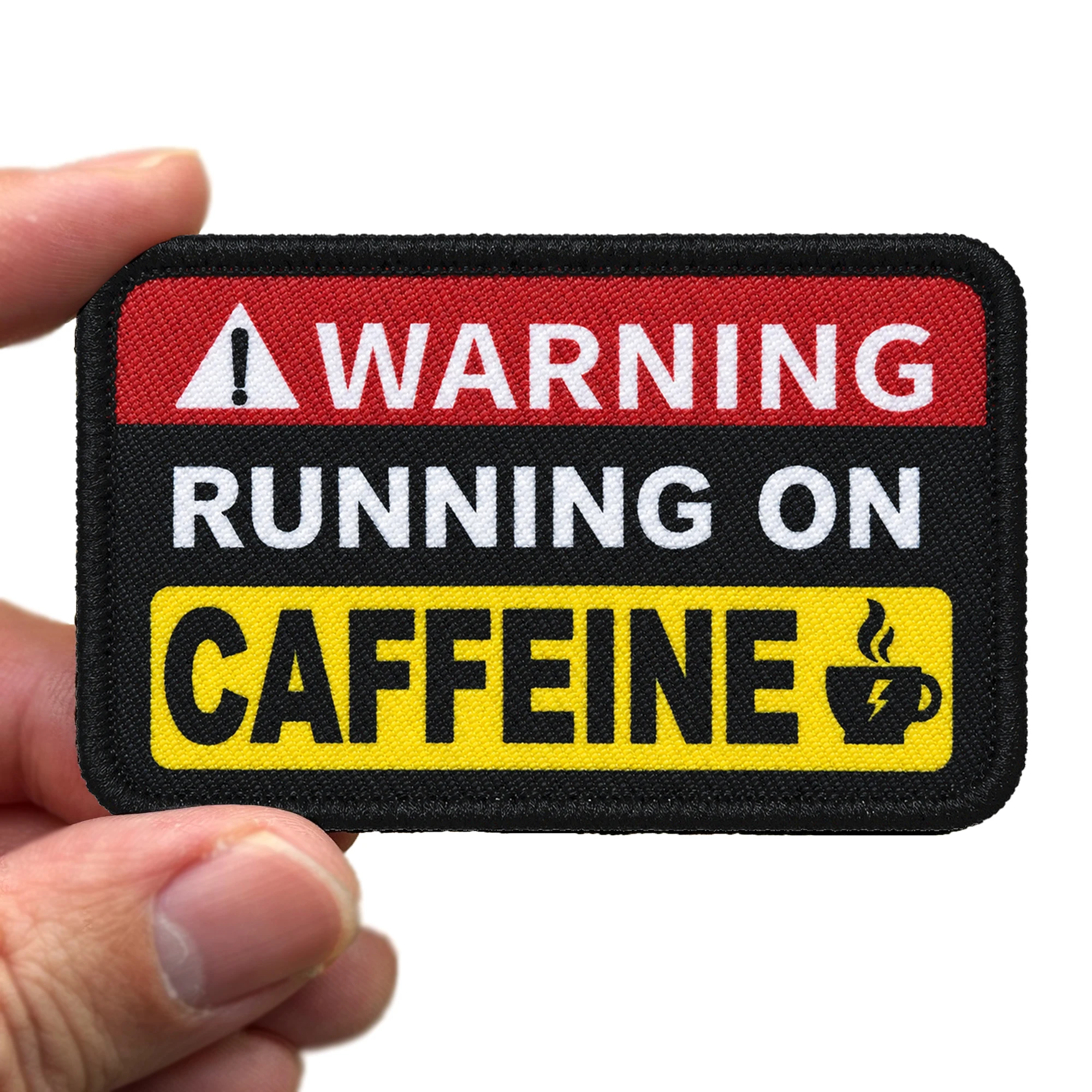 Funny Warning Running On Caffeine Printed Patch, Hook and Loop Fastener Decorative Morale Patch