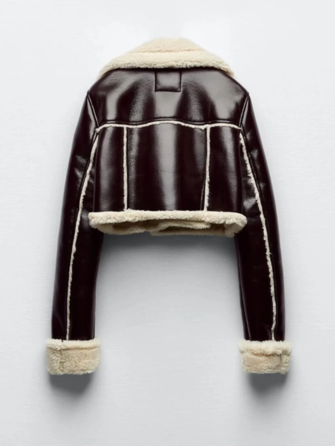 Jaqueta Curta Fena Dupla Face Super ssa de Lã com Efeito Couro Inteado, Estilo Casual de Negócios Quente com Fechame...