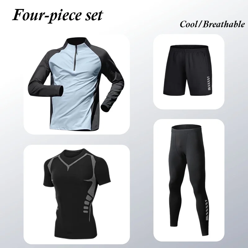 

Men's Training Gear Half Zip Long Sleeve Quick Dry Outdoor Sports Running Fitness Set T-Shirt Pants Athletics Apparel