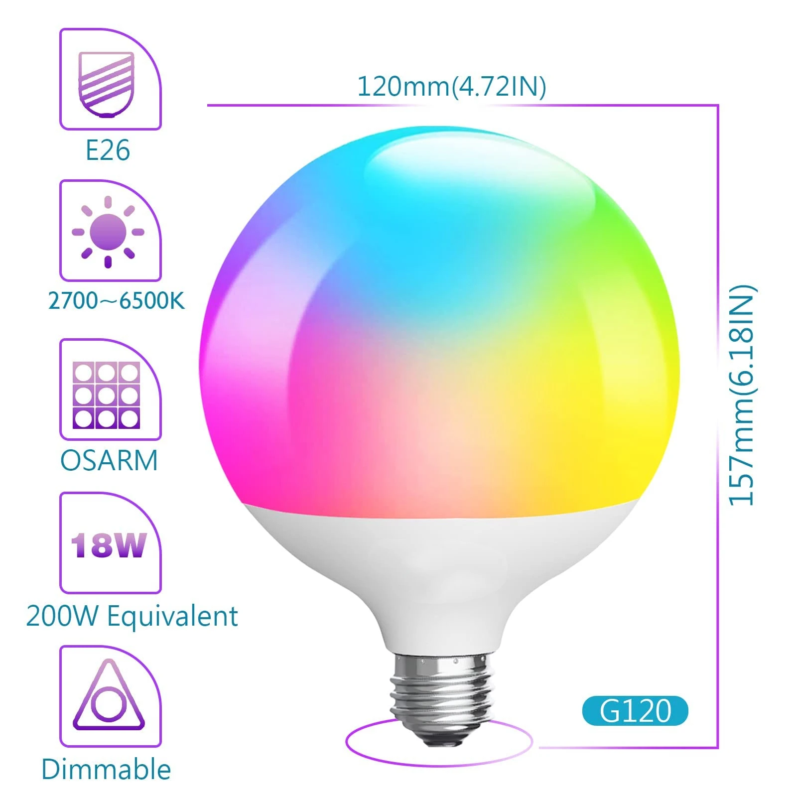 WiFi Smart Globe หลอดไฟ G120 18W E26 E27 Super Bright หลอดไฟ LED 110V 220V ควบคุมด้วยเสียง alexa Google สนับสนุน HomeKit CozyLife