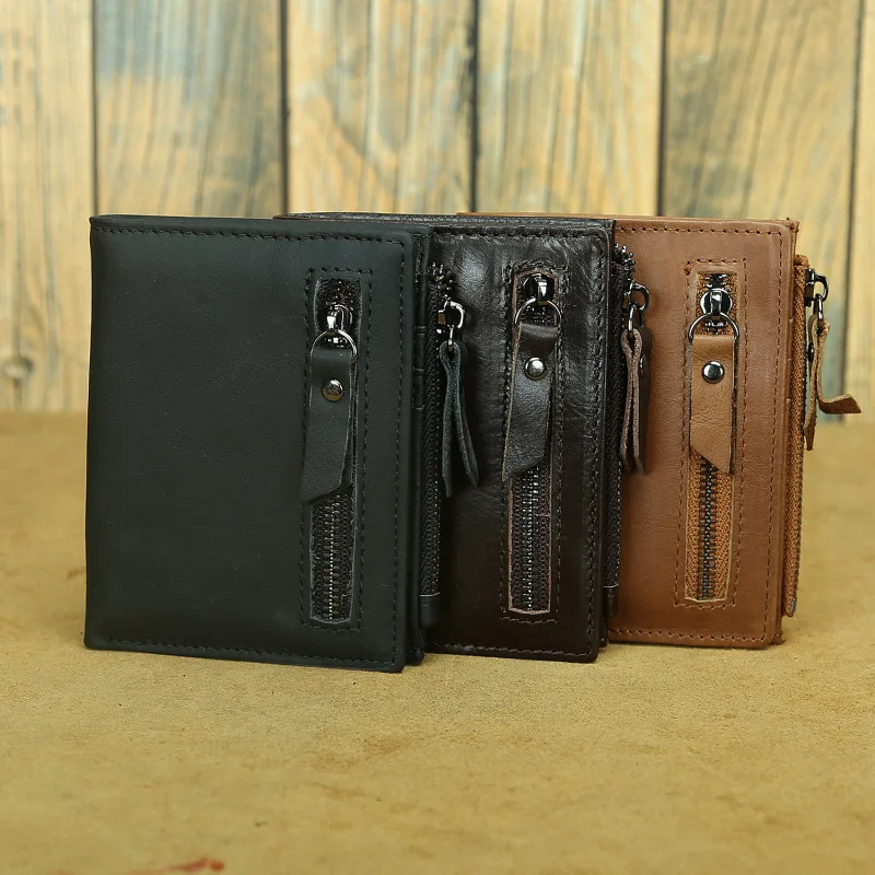 

Новые мужские кошельки, кошелек из натуральной кожи в стиле ретро, мужской короткий многофункциональный повседневный кошелек на молнии из воловьей кожи с обращенной маслом для мальчиков C018