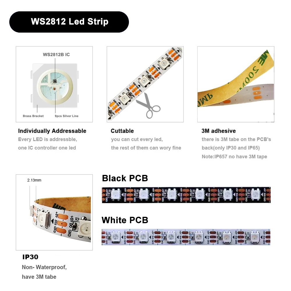 WS2812B LED Strip Rigid Bar Cabinet Light Individually Addressable RGB IC DC5V WS2812 U Profile Aluminum Shell PVC Cover 50/33cm