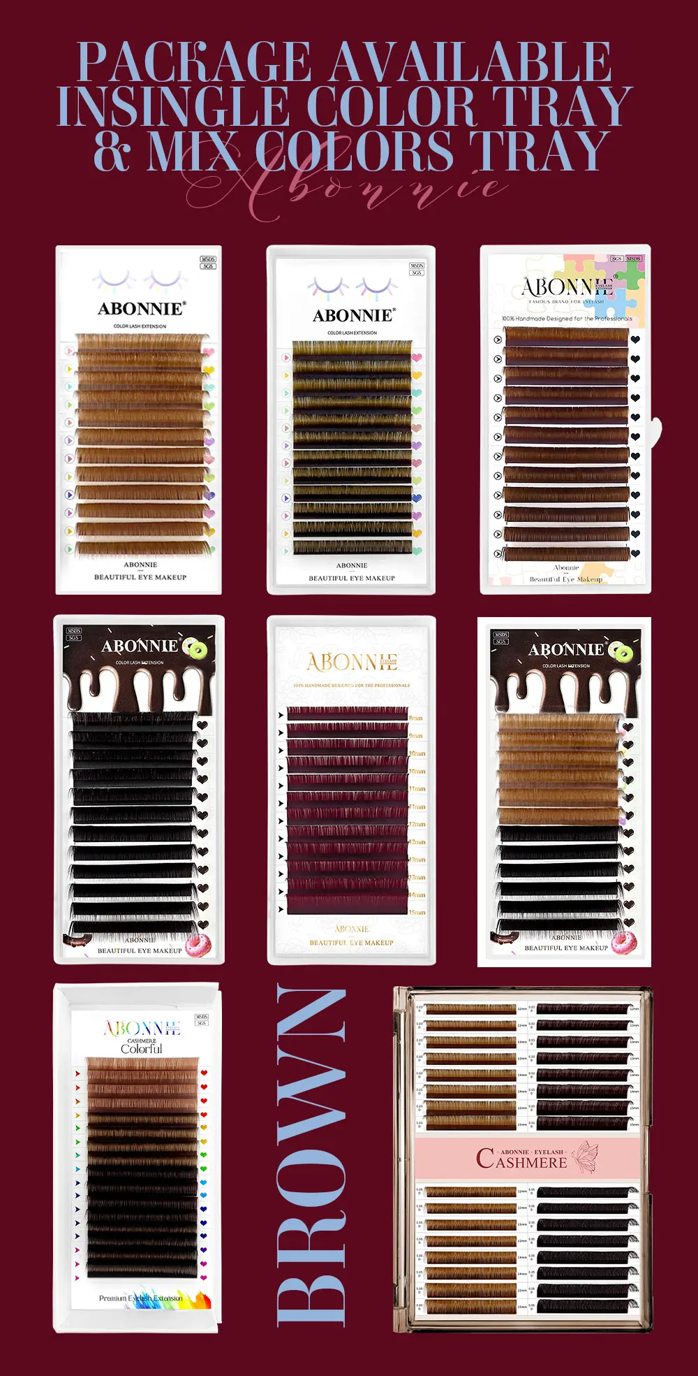 Abonnie LB/LC 8-15mm Burgunderrote Matte Volumen-Wimpernverlängerungen Klassische Einzelwimpern Flauschige Falsche Wimpern für Augenschönheit – Detail 8