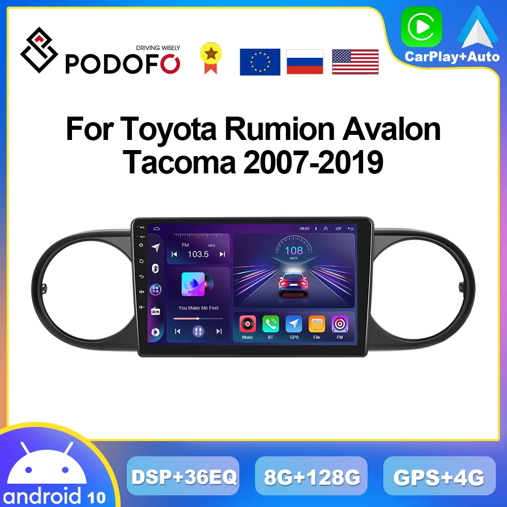 Podofo 8G+128G CarPlay Radio For Toyota Rumion Avalon Tacoma 2007-2019 Android Car Multimedia Player 2din Head Unit Stereo GPS