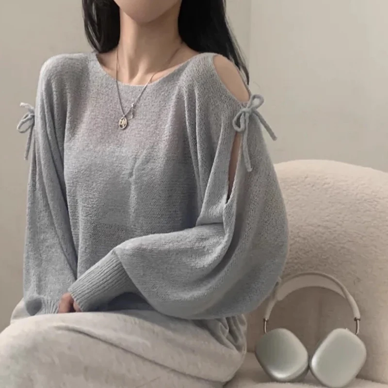 

Liangliang Design Sense Вязаный топ с бантом и узлом, женский летний новый нежный свободный тонкий женский длинный све, круглый Ne Pul...