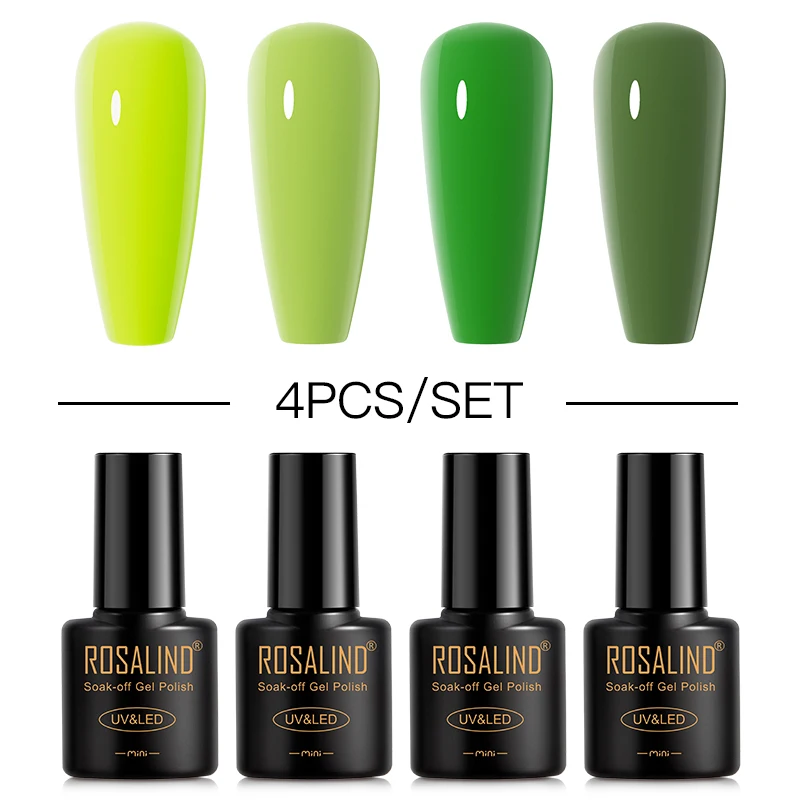 

Rosalind 2/4/6/8/10Pcs Set Green Gel Nail Polish Set Simply DIY For Nail Art Design Need UV Lamp Base Top Coat Gel Varnish