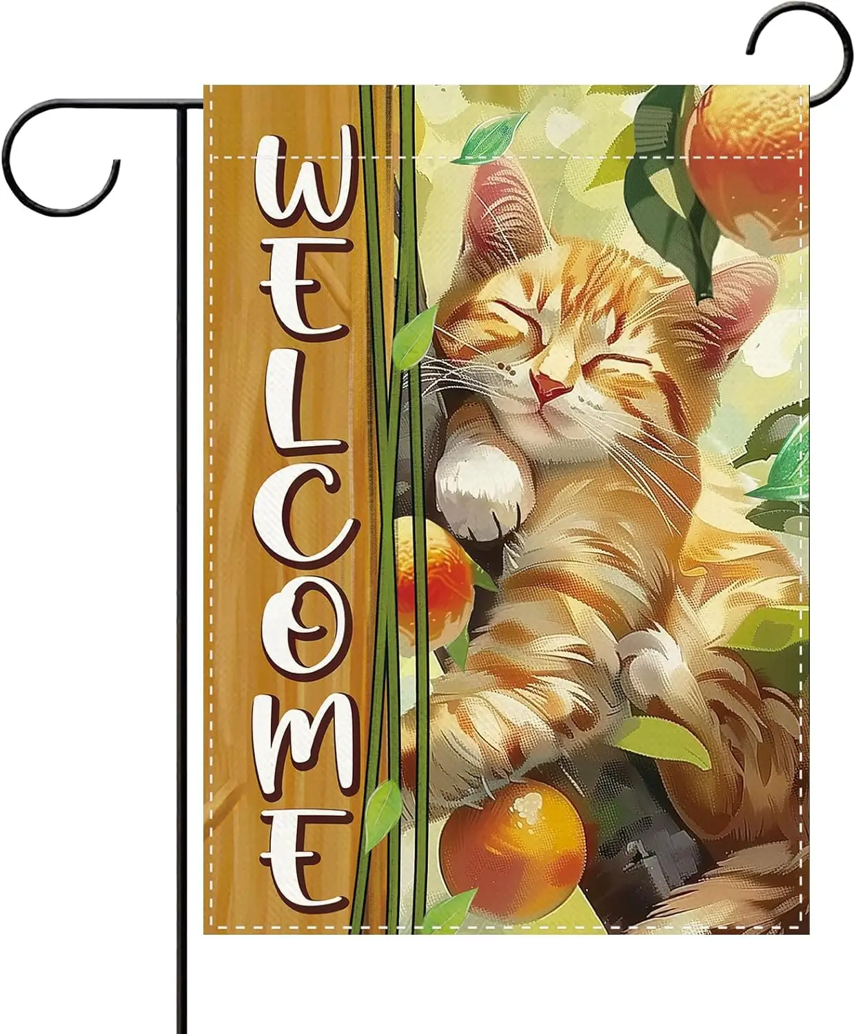 Welcome Summer Sleeping Orange Cat Decorative Garden Flag, Citrus Tangerines Small Yard Outside Decorations Pet Owner Lover  ZZM