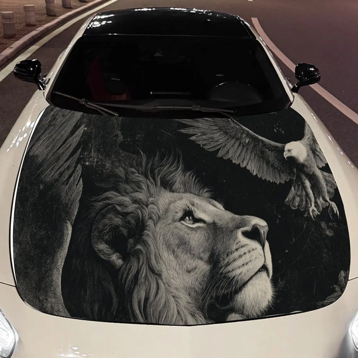 

Eagle and Lion Car Engine Hood Sticker, Auto Vinyl Wraps, Waterproof Self-adhesive Vehicle Decal, Durable & Anti-scratch Auto Ex
