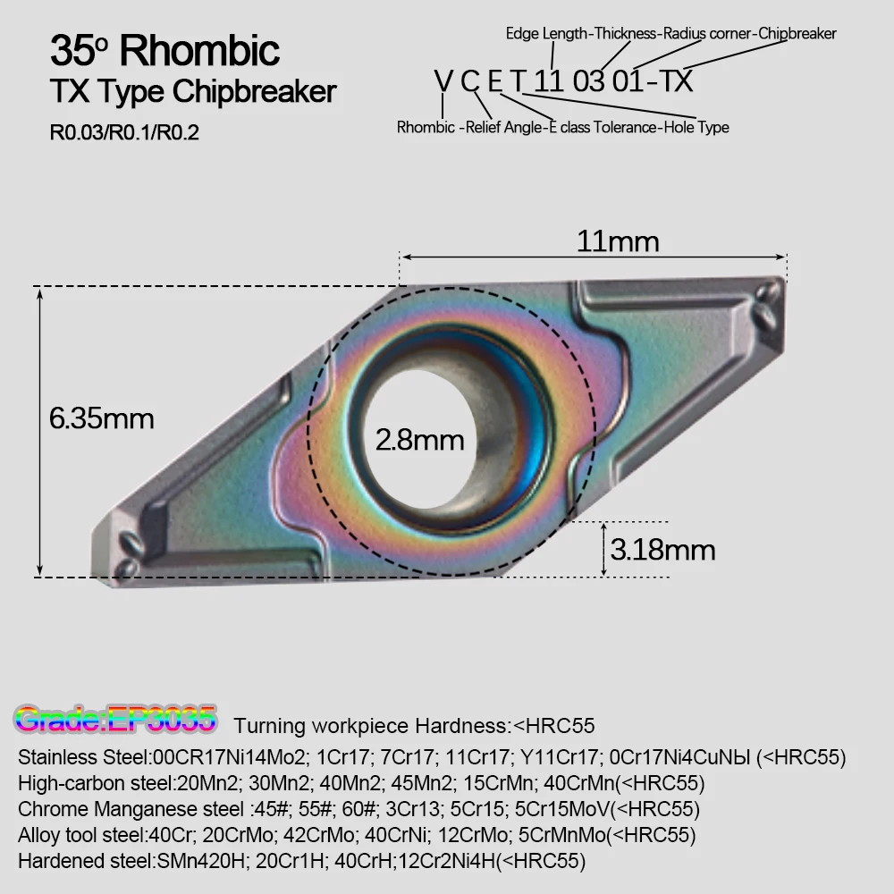 VCGT1103003 VCGT110301 VCGT110302 كربيد التنغستن إدراج VCGT أداة تحول خارجية صلابة عالية الصلب مخرطة باستخدام الحاسب الآلي القاطع 10 قطعة #3