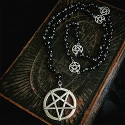 New Fashion Rosary Necklace Goth Punk Star Pentagram Pendants Pagan Prayer Beads Occult Satanic Witch Amulet Jewelry