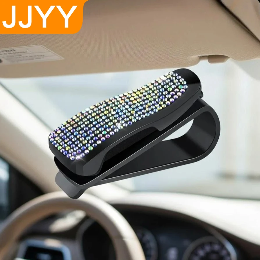 

Car Sun Visor Sunglasses Holder Clip Mini Storage Organizer for Tickets Receipts Cards Rhinestone Style Vehicle Accessories
