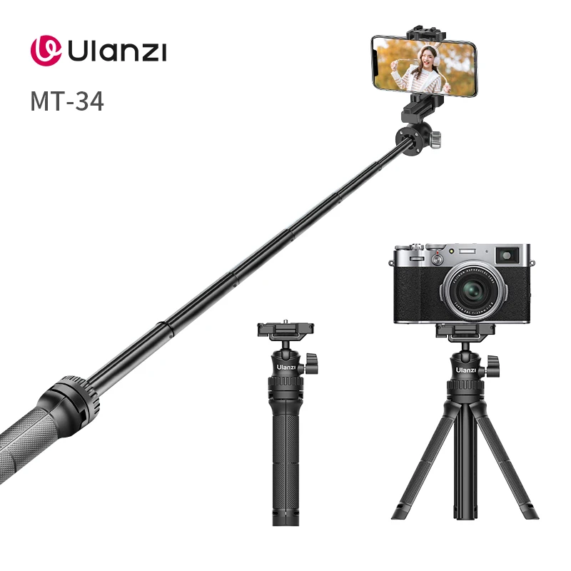 

Ulanzi MT-34 Extend Tripod 360 Adjustable Ballhead 2 in 1 Phone Clamp Holder Smartphone DSLR SLR Tripod for iPhone 12 Pro Max 11