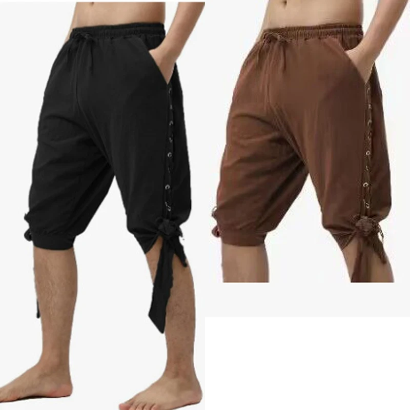 Men Pirate Pants 3/4 Medieval Renaissance Viking Cosplay Horseman Peasant Castaways Costume Bloomers Trousers