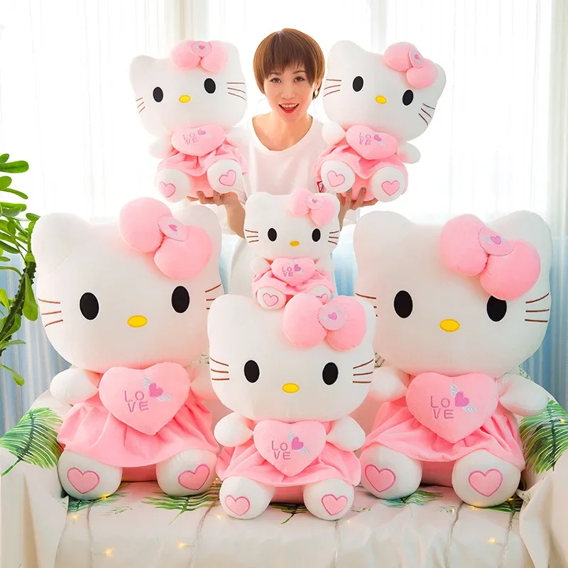 Sanurgente-Peluche en forme de cœur de pêche, jouet Hello Kitty, dessin animé mignon, beurre Kuromi, oreiller doux, décoration d'intérieur, cadeau d'anniversaire pour enfant, jour de Leon