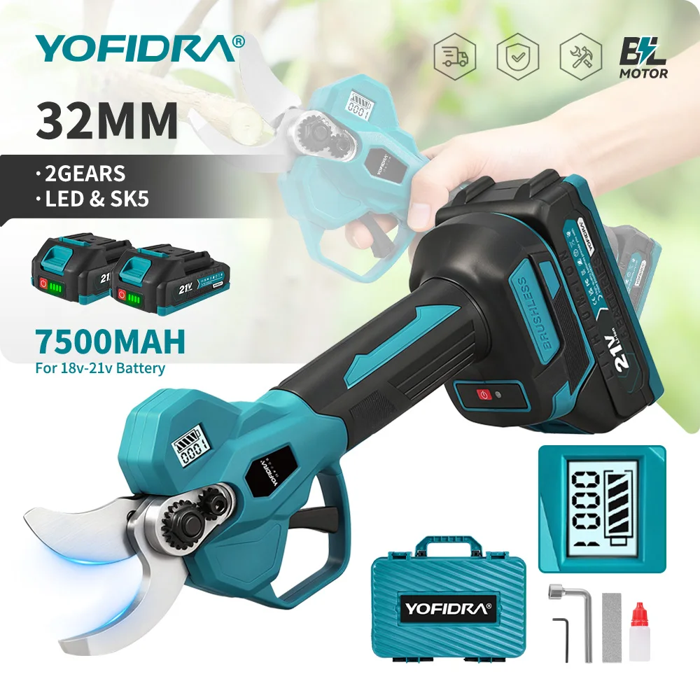 Cisailles électriques sans fil YOFIDRA 32 mm, 2 vitesses, pour l'élagage des arbres fruitiers, outils électriques compatibles avec les batteries Makita.
