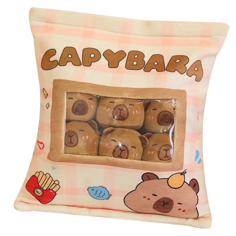 Cuddly Capybara Plush Pudding Bag Candy Bag Mini Puff Balls Capybara Shark Pig Bear Sheep Snack Food Plush Pillow