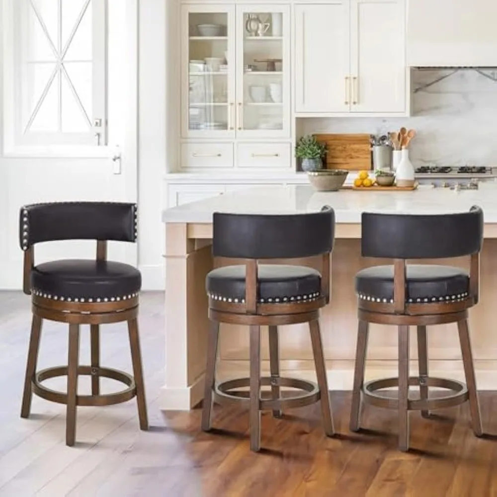 Swivel Bar Stools Set of 3, Swivel Counter Height Barstools with Back, 25 Inch Modern Upholstered Bar Stools for Kitchen Island
