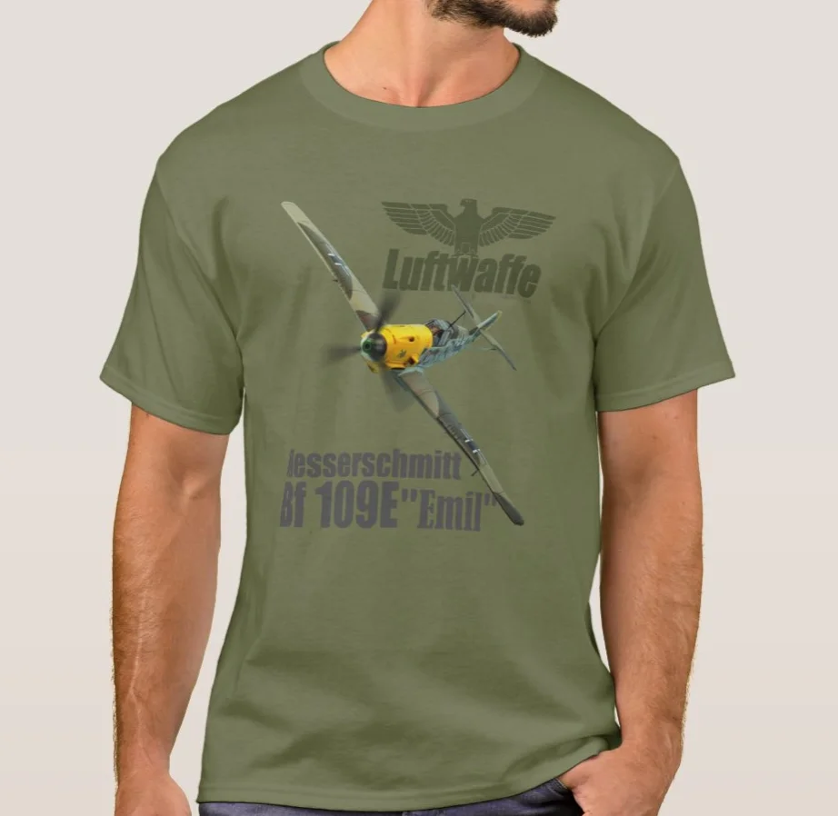 WWII Germany Air Force Messerschmitt Bf 109E Fighter T-Shirt. Summer Cotton O-Neck Short Sleeve Mens T Shirt New S-3XL