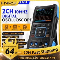 FNIRSI 2C23T 3IN1 Dual Channel Digital Oscilloscope Multimeter + Function Signal Generator 10MHZ*2 50MS/s AC DC 1000V 10A T-RMS