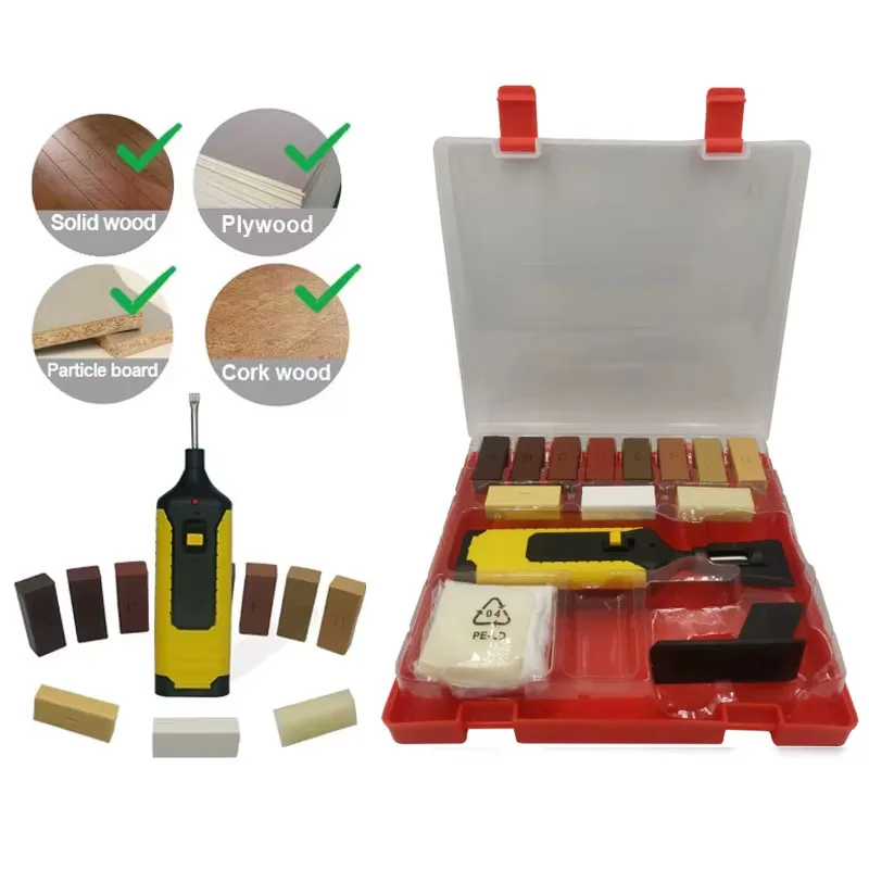 

Wood Repair Kit-11 Colored Wax Blocks with Melting Tool & Batteries Floor Furniture Table Scratches Hole Technical Repair Filler