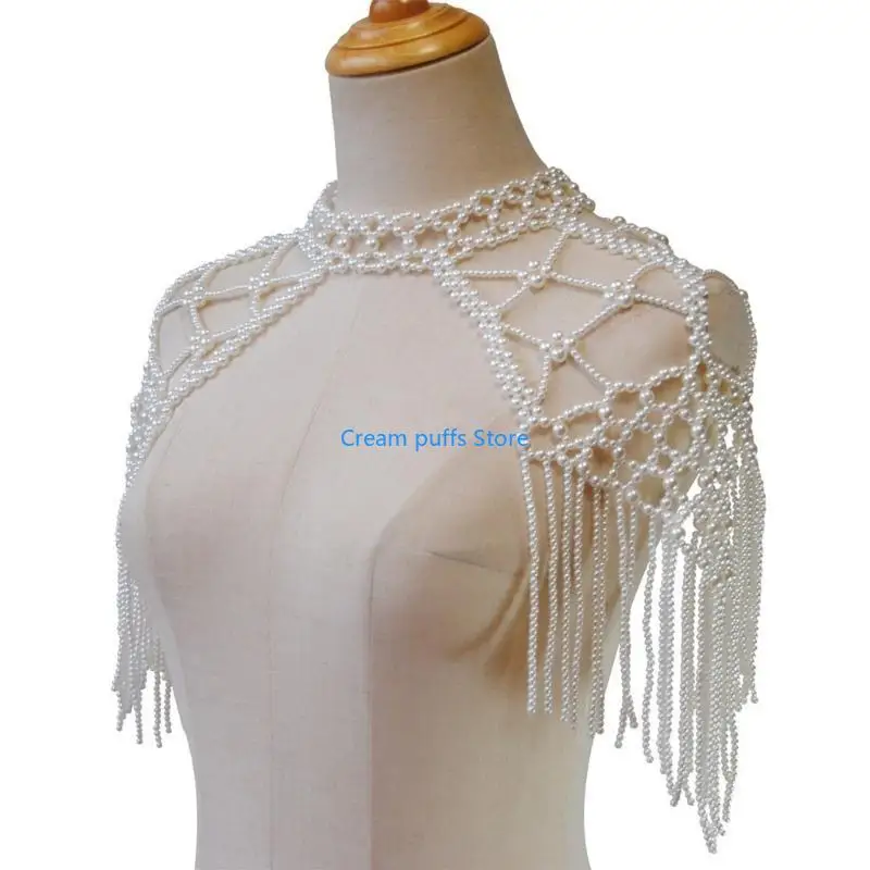 50LE Pearl Beaded Shawl Wrap for Evening Party Elegant Pearl Shoulder Wrap Body Chain