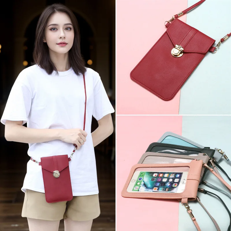 

Новая модернизированная женская минималистичная сумка через плечо для телефона с нулевым кошельком и прозрачным сенсорным экраном