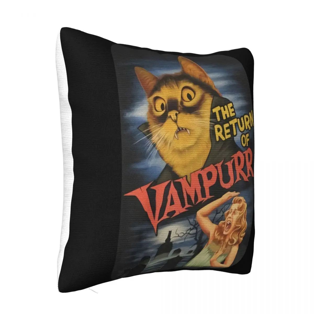 The Return Of Vampurr Humor Retro Cemetery Halloween Cat Feline Kitteh Can Haz Dracula Hot Cartoon Personality Pillow Case