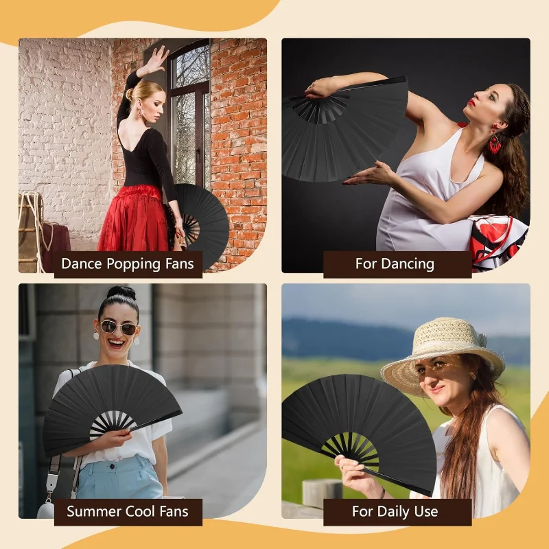 Y42A-Hand Fans Bulk, 6PCS Large Chinese Folding Fans With Fan Sleeves, Boots On The Ground Clacking Fans For Line Dancing