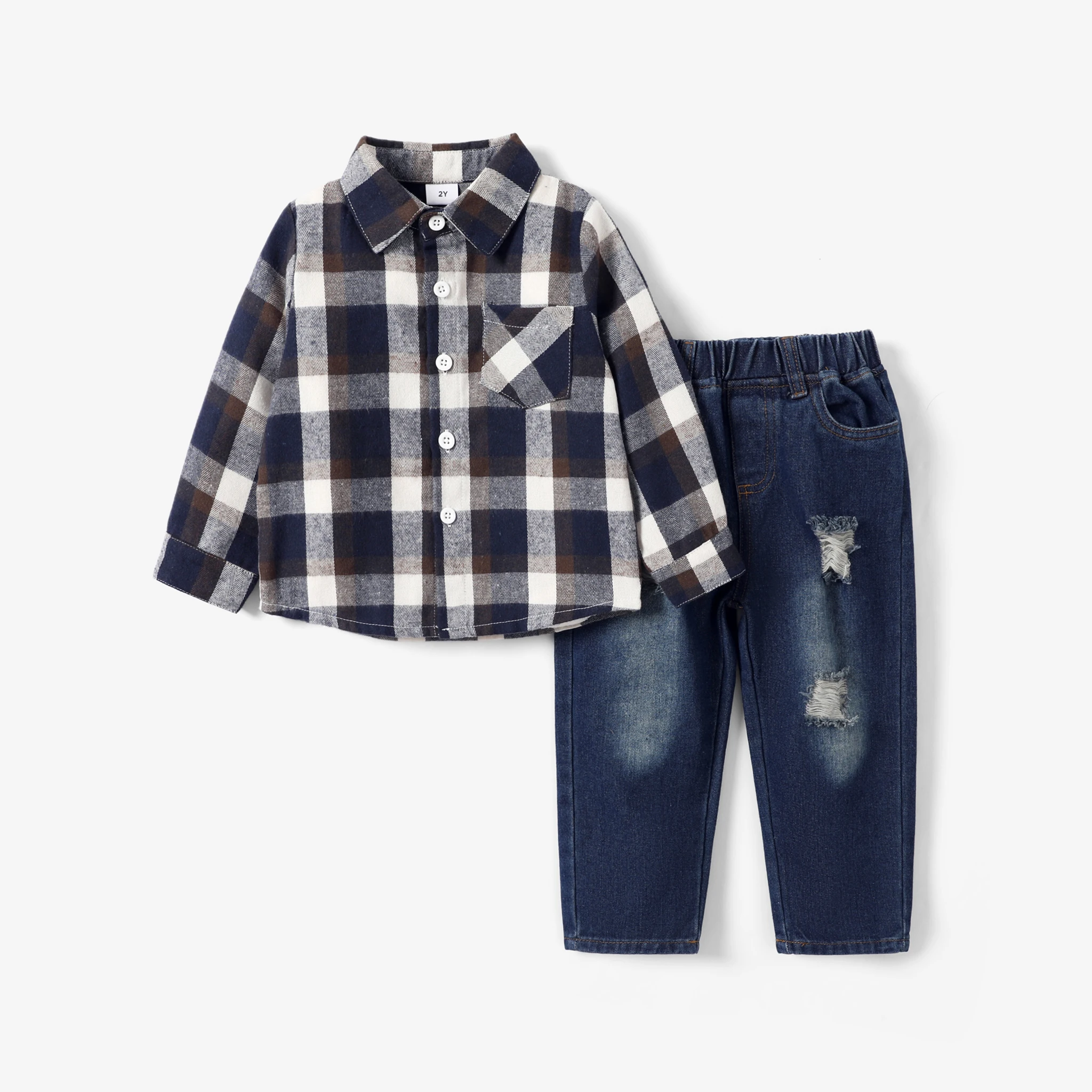 

PatPat 2pcs Toddler Boy Grid/Houndstooth Denim Set