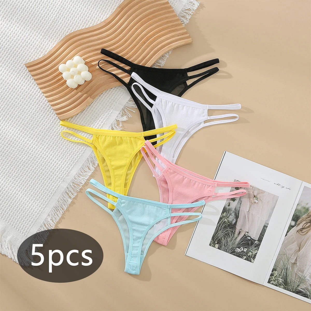 5Pcs Seamless Panties Women Sexy Thong Solid Color Underwear Women\'s Intimate G-string Breathable Underpants Girls Soft Lingerie