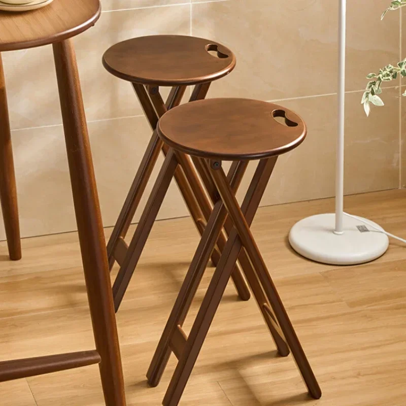 Simple Modern Foldable Bar Chair Home Kitchen High Foot Dining Stool Furniture Portable Thickened Mazar Round Stool