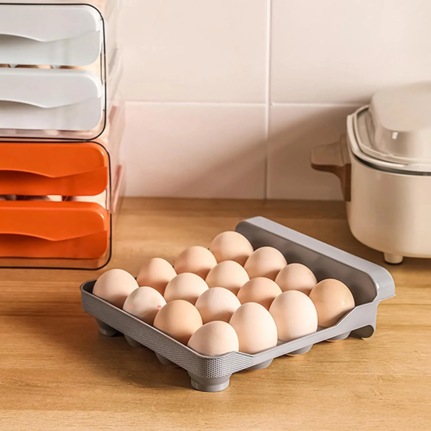 Egg  Case Refrigerator Organizer  Double Layers Transparent  32 Grids Large Capacity Food Grade Pull Out Drawer Type Stable Stac