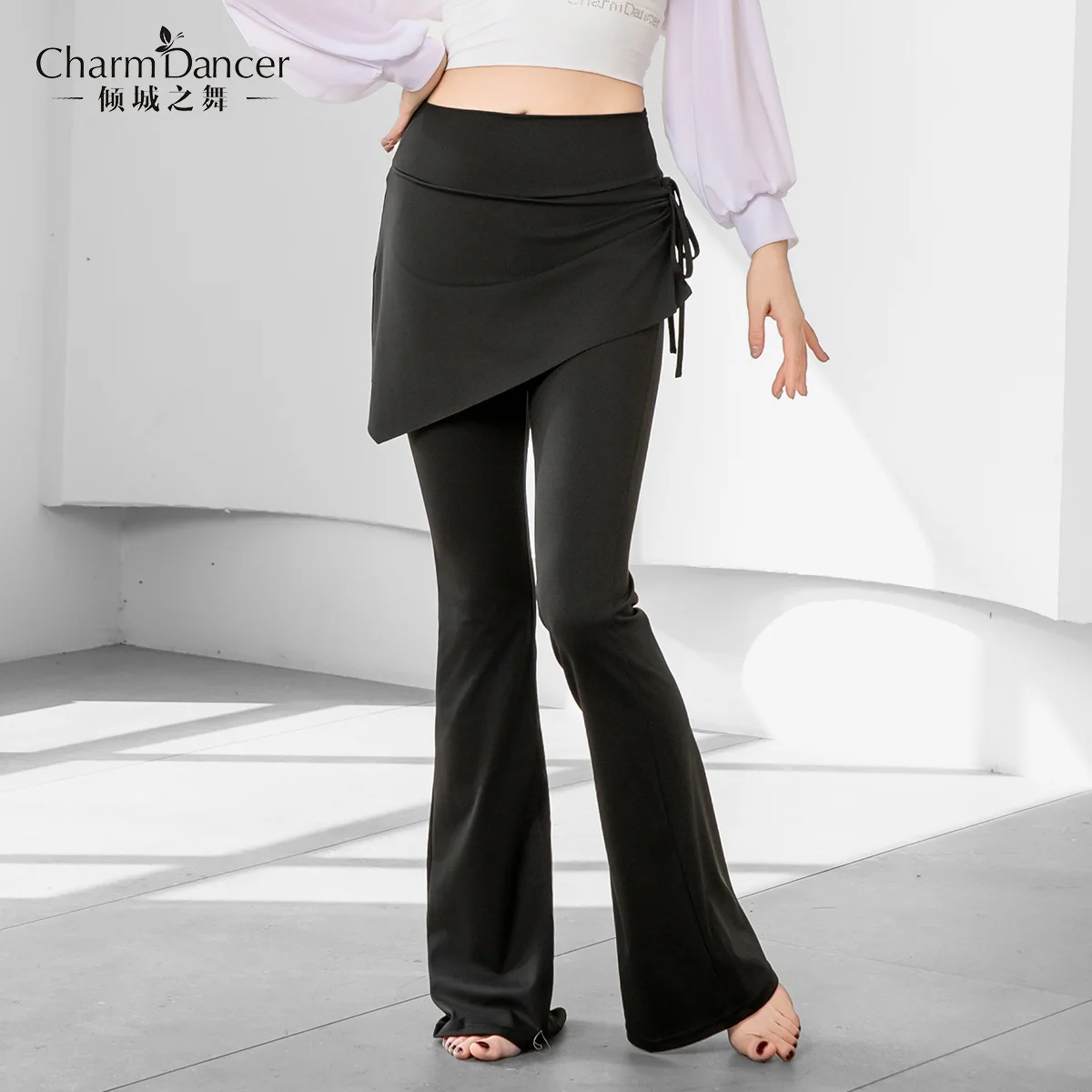 Nouveau Pantalon de Yoga taille haute minceur évasé Fitness sport danse avec écharpe de hanche pantalon de danse du ventre