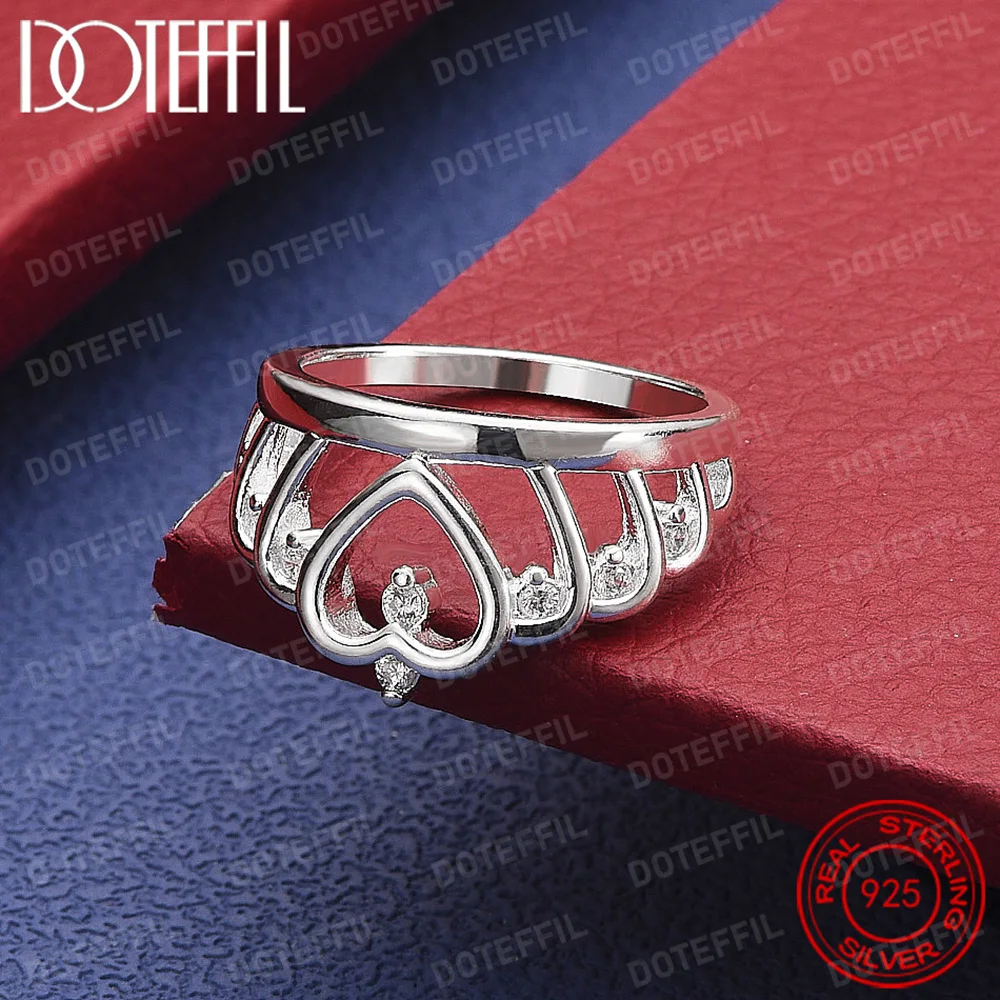 

Кольцо из стерлингового серебра 925 пробы с сердцем и короной AAA с кристаллами для женщин и мужчин, свадебные, помолвочные, вечерние, модные очаровательные ювелирные изделия