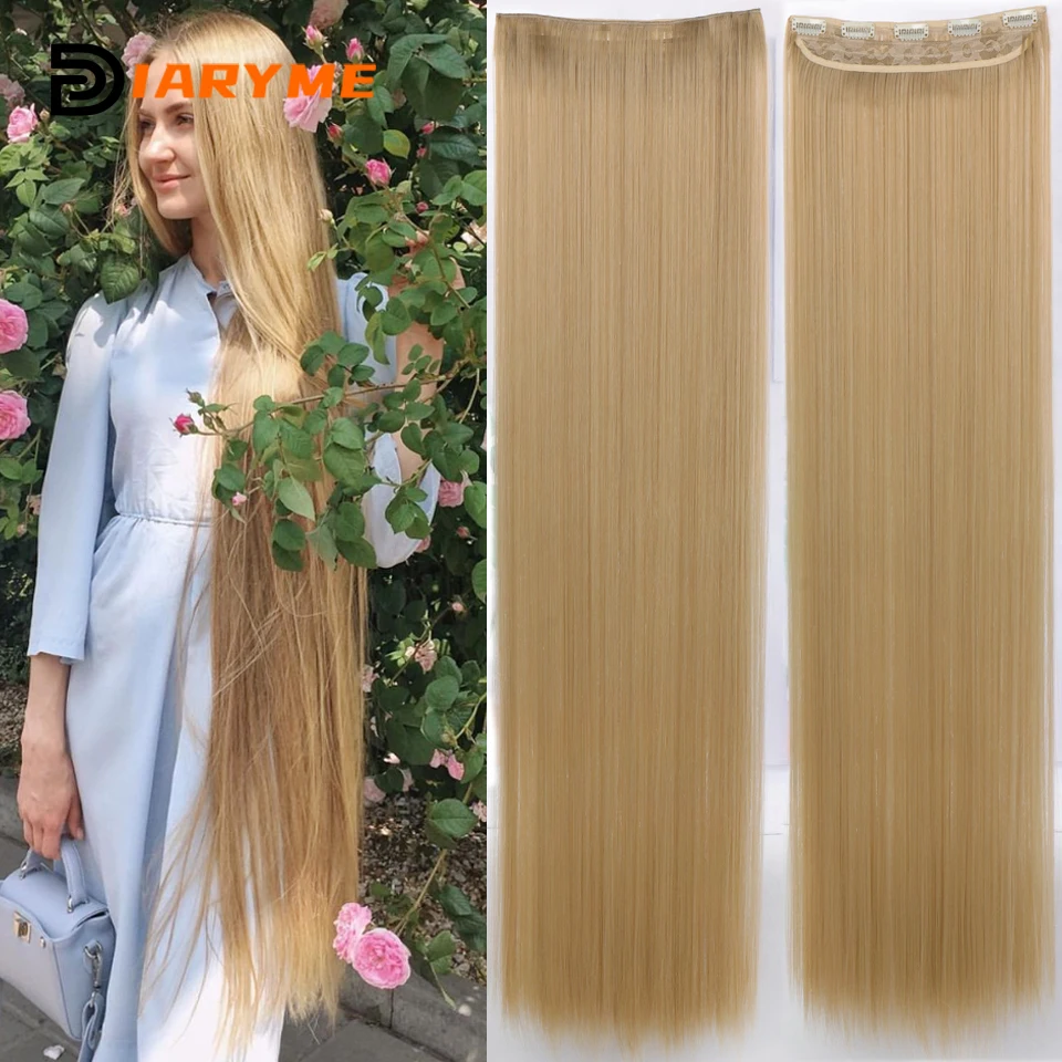 Sintético 5 grampo em extensões de cabelo para mulheres, cabelo preto, marrom, loiro, longo, reto, peruca, natural, cabelo falso, 100cm